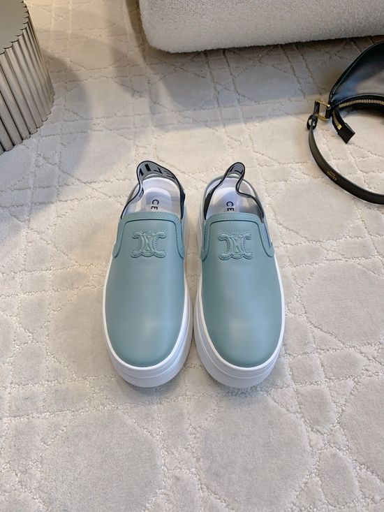 Celine Thick Sole Leather Upper Mules with Elastic Heel