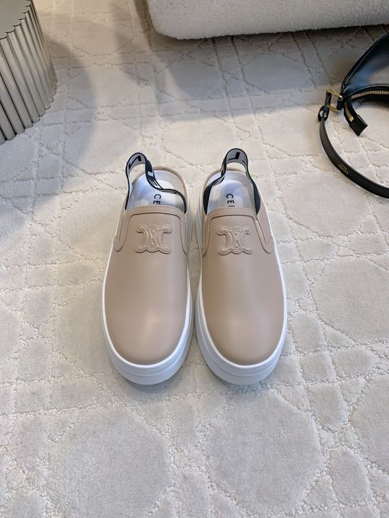 Celine Thick Sole Leather Upper Mules with Elastic Heel