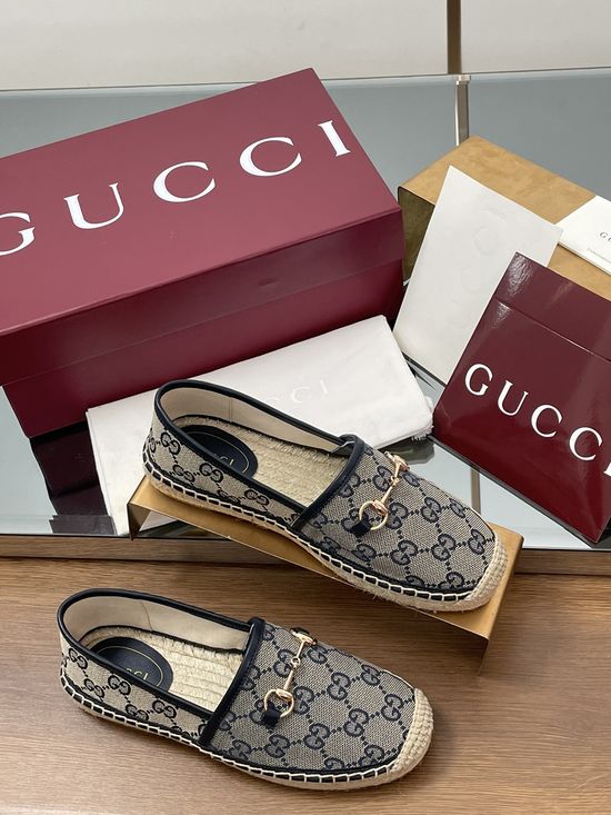 Gucci Embroidered Canvas Espadrille Flats with Metal Accent