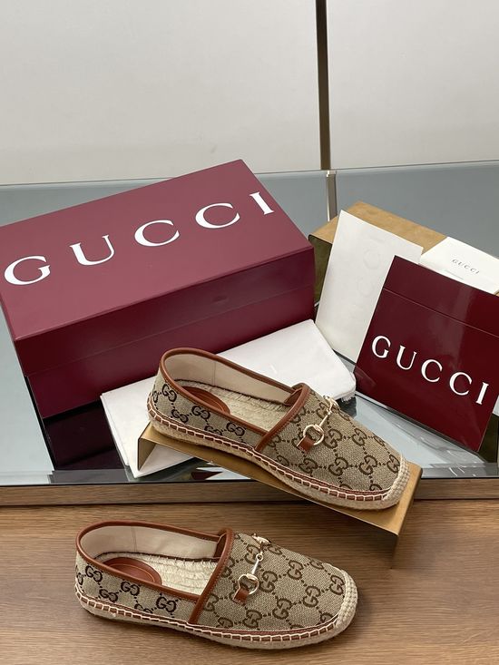 Gucci Embroidered Canvas Espadrille Flats with Metal Accent