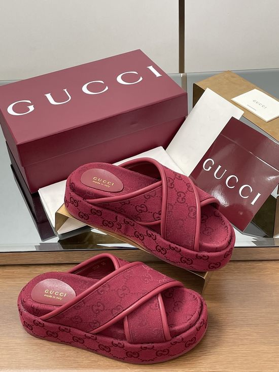 Gucci Embroidered Monogram Crisscross Strap Platform Sandals