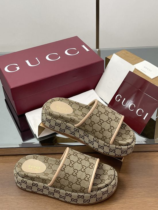 Gucci Embroidered Monogram Wide Strap Slip-on Sandals
