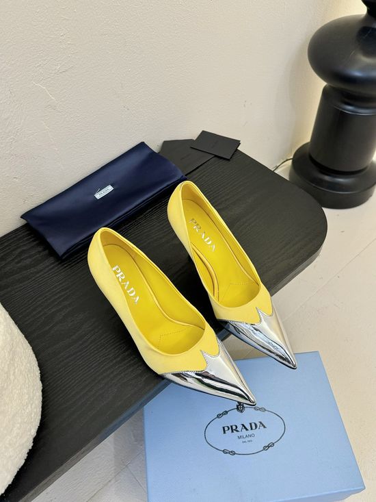 Prada Pointed Toe Stiletto Pumps Elegant Genuine Leather Shoes