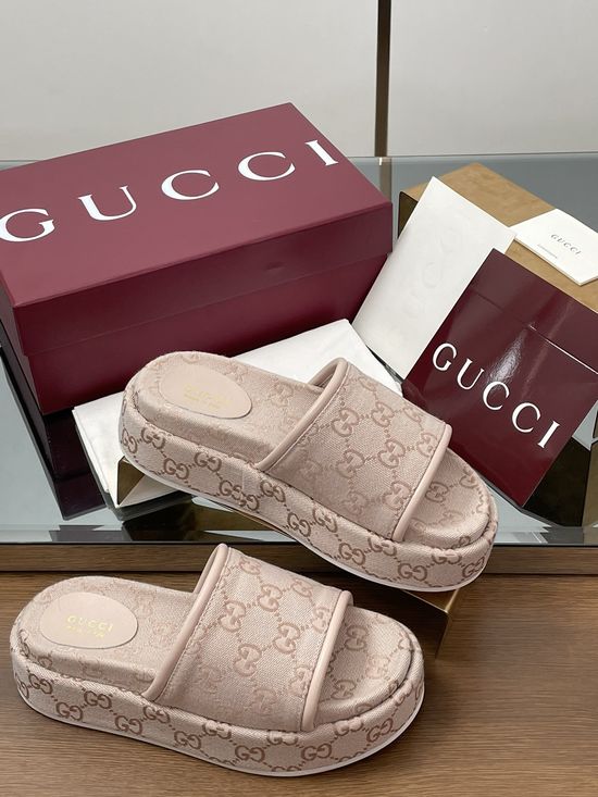 Gucci Embroidered Monogram Wide Strap Slip-on Sandals