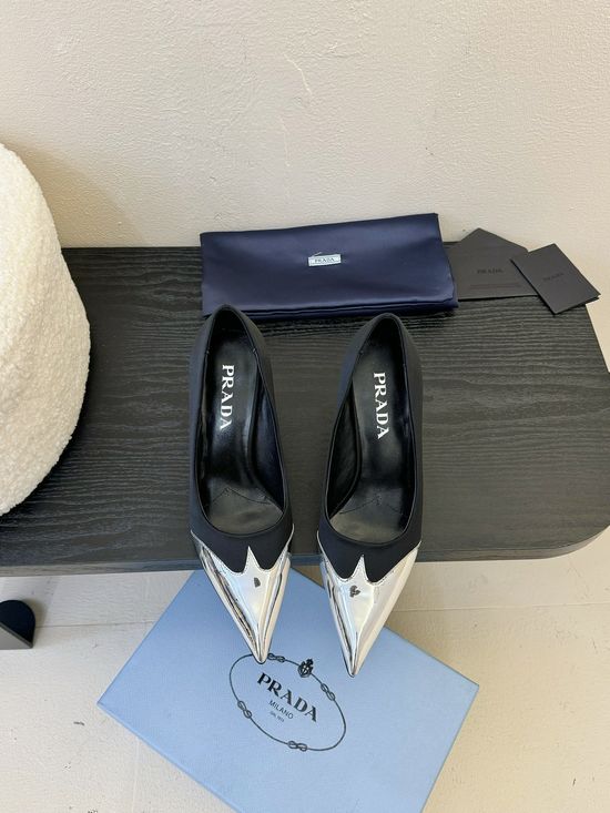 Prada Pointed Toe Stiletto Pumps Elegant Genuine Leather Shoes