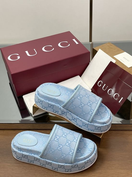 Gucci Embroidered Monogram Wide Strap Slip-on Sandals