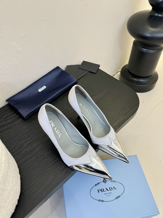 Prada Pointed Toe Stiletto Pumps Elegant Genuine Leather Shoes