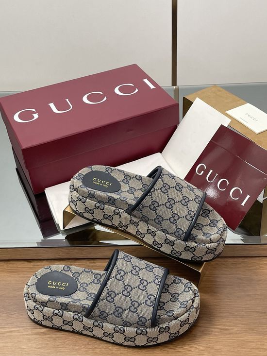 Gucci Embroidered Monogram Wide Strap Slip-on Sandals