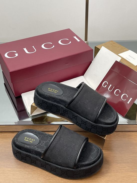 Gucci Embroidered Monogram Wide Strap Slip-on Sandals