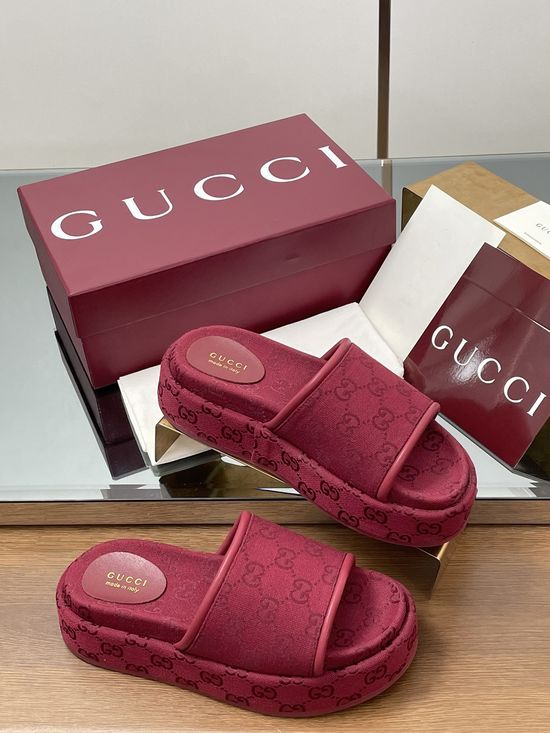 Gucci Embroidered Monogram Wide Strap Slip-on Sandals