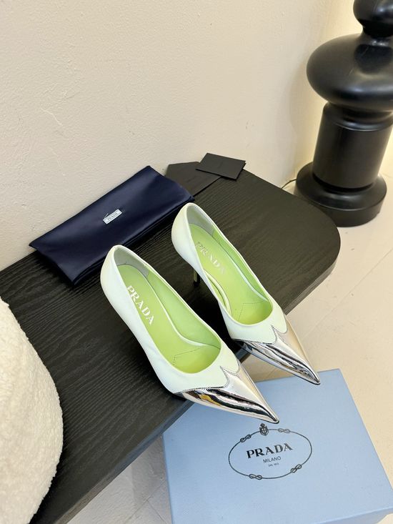 Prada Pointed Toe Stiletto Pumps Elegant Genuine Leather Shoes