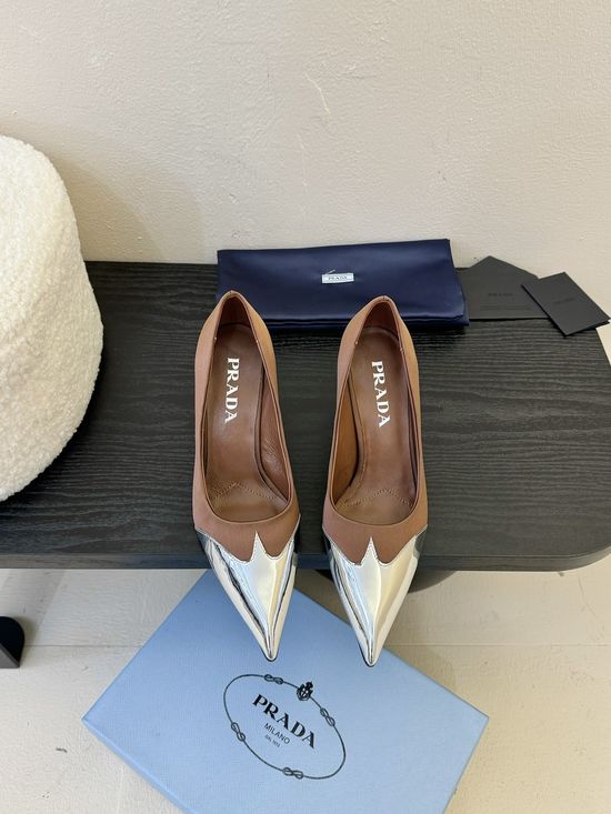 Prada Pointed Toe Stiletto Pumps Elegant Genuine Leather Shoes