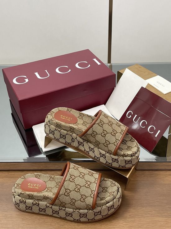 Gucci Embroidered Monogram Wide Strap Slip-on Sandals