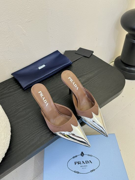 Prada Pointed Toe Stiletto Elegant Slip On Comfortable Leather Heels