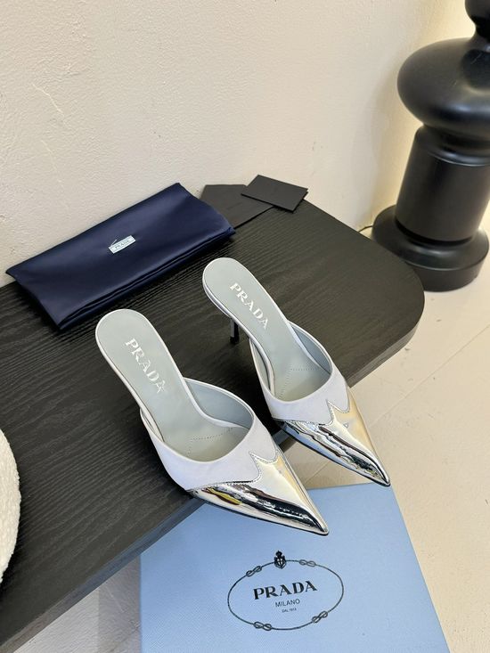 Prada Pointed Toe Stiletto Elegant Slip On Comfortable Leather Heels
