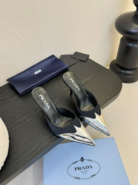 Prada Pointed Toe Stiletto Elegant Slip On Comfortable Leather Heels