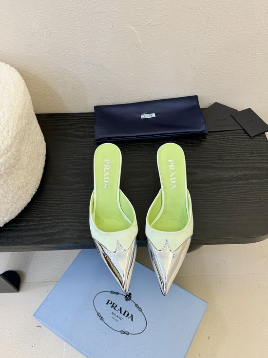 Prada Pointed Toe Stiletto Elegant Slip On Comfortable Leather Heels