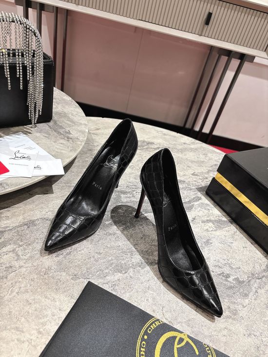 Christian Louboutine Stone Pattern Pumps Genuine Leather Outsole Elegant Style