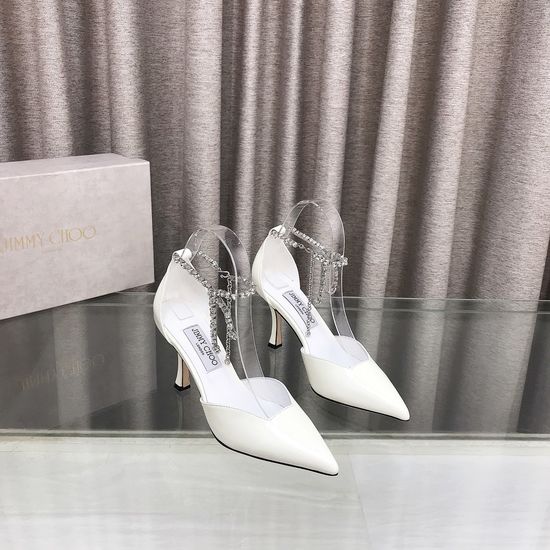 Jimmy Choo Rhinestone Kitten Heel Sandals with Cross Straps