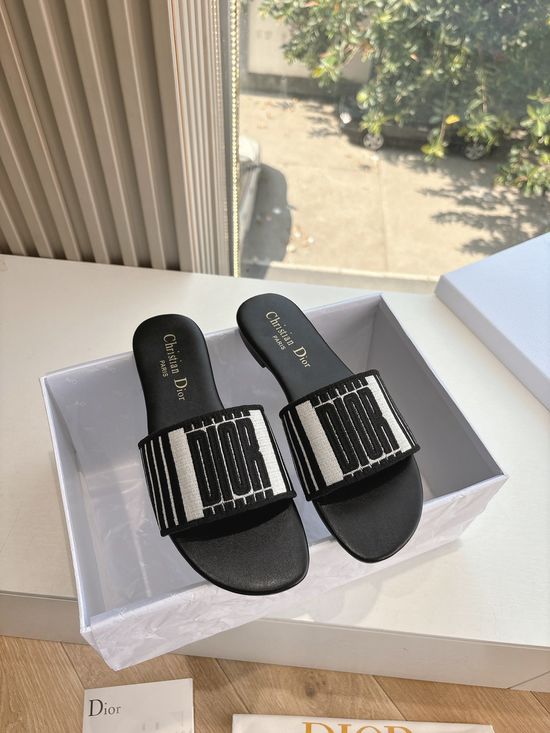 Christian Dior Embroidered Slip On Slippers Comfortable Casual Daily Footwear