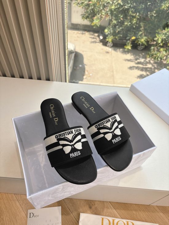 Christian Dior Embroidered Slip On Slippers Comfortable Casual Daily Footwear