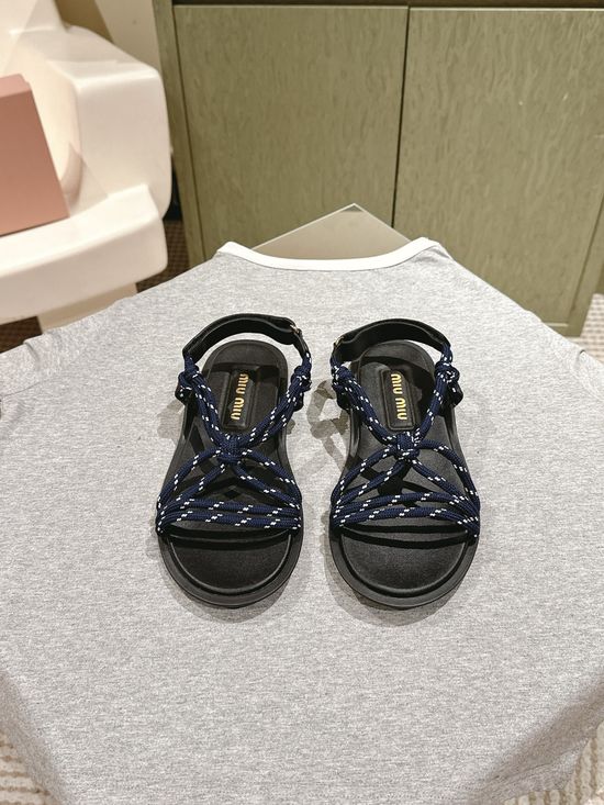 Miu Miu Stylish Woven Strap Open Toe Flat Sandals
