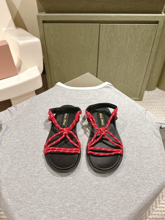Miu Miu Stylish Woven Strap Open Toe Flat Sandals