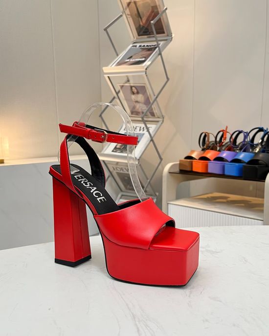 Versace Cowhide Super High Heel Shoes Sheepskin Lining Rubber Sole