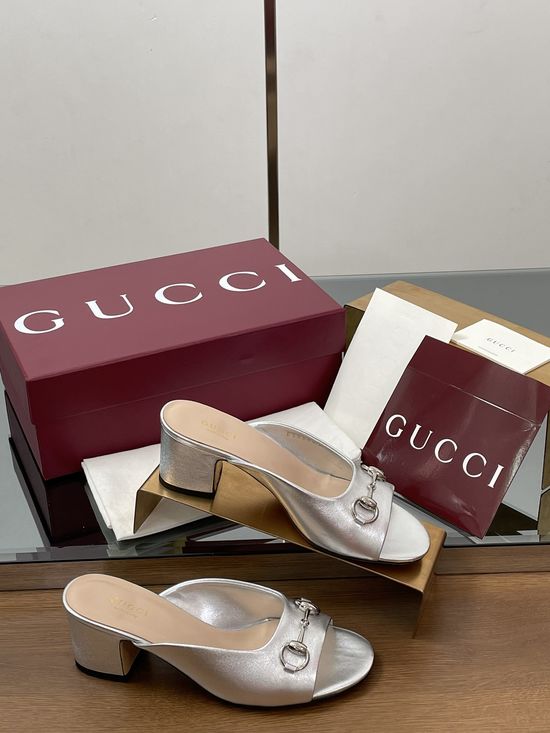 Gucci Horsebit Decor Leather Sandals With Block Heel