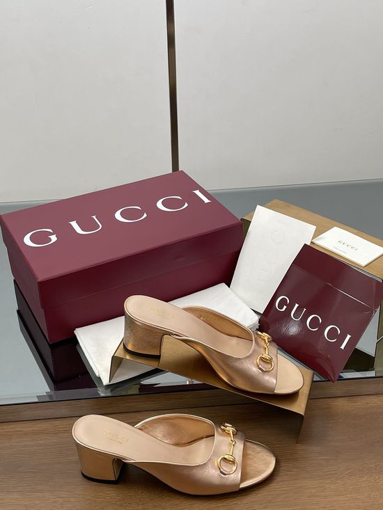 Gucci Horsebit Decor Leather Sandals With Block Heel