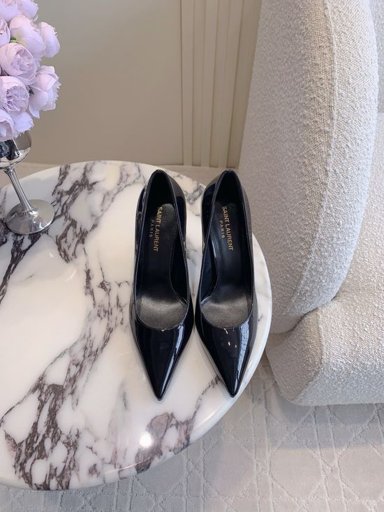 Yves Saint Laurent Letter Heel High Heel Shoes with Calfskin Upper