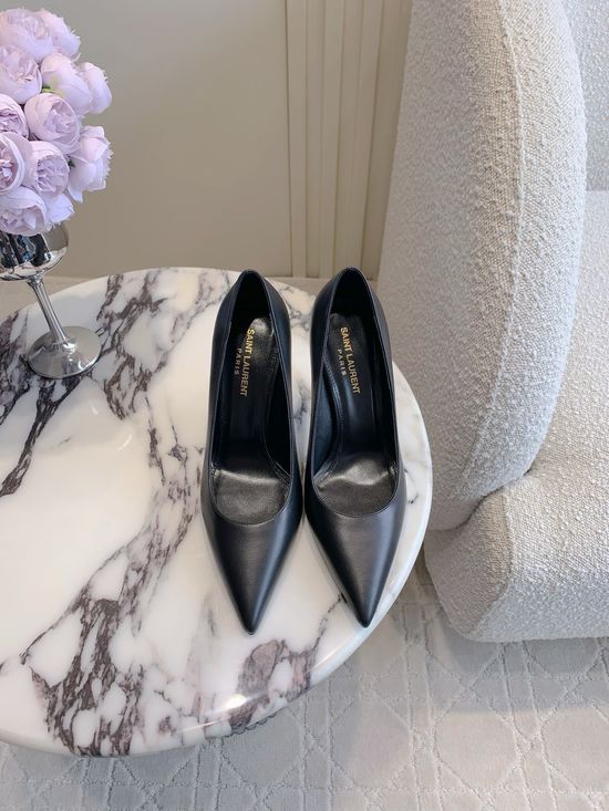 Yves Saint Laurent Letter Heel High Heel Shoes with Calfskin Upper