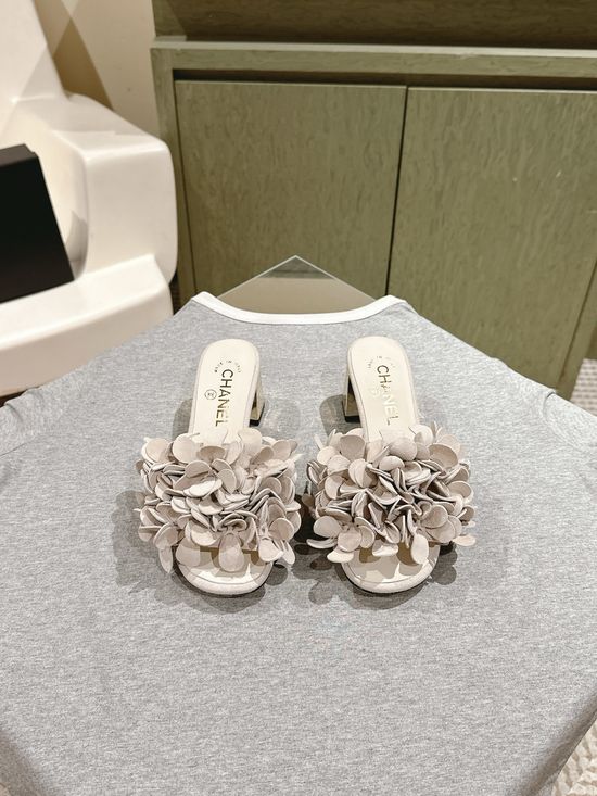 Chanel Floral Decor Leather Comfort Flat Slides