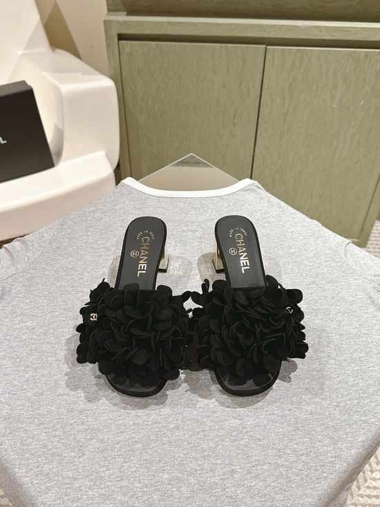 Chanel Floral Decor Leather Comfort Flat Slides