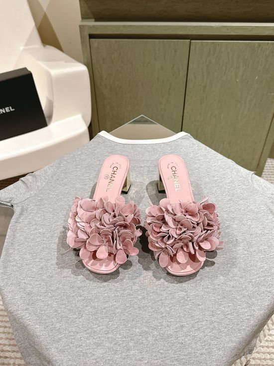 Chanel Floral Decor Leather Comfort Flat Slides