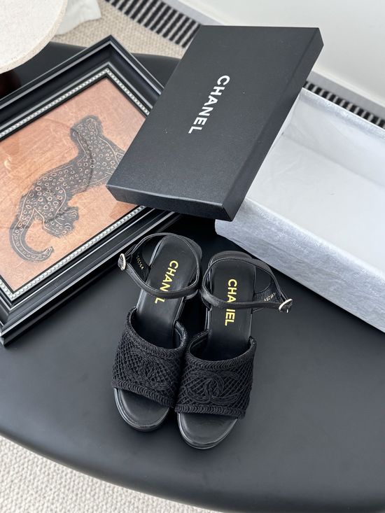 Chanel Platform Embroidered Sandals Soft Lining Non Slip Stable Sole