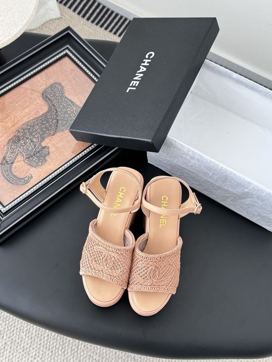 Chanel Platform Embroidered Sandals Soft Lining Non Slip Stable Sole