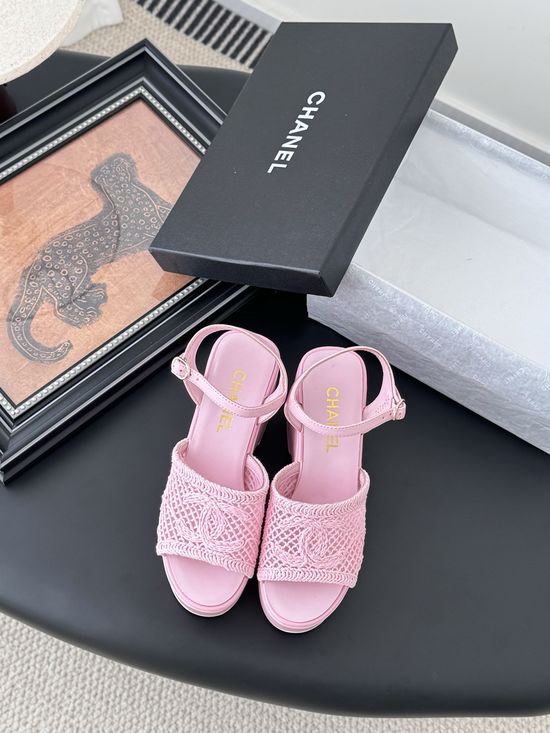 Chanel Platform Embroidered Sandals Soft Lining Non Slip Stable Sole