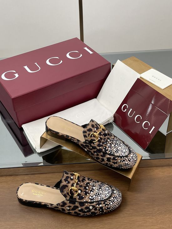 Gucci Rhinestone Embellished Satin Loafer Mules Classic Elegant Style