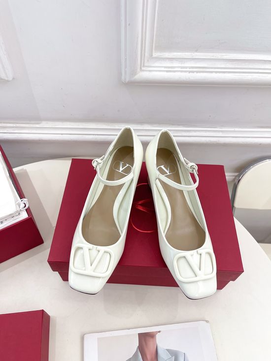 Valentino Patent Leather Mary Jane Pumps with Metal V Accent