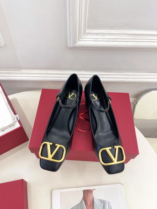 Valentino Patent Leather Mary Jane Pumps with Metal V Accent
