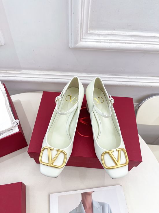 Valentino Patent Leather Mary Jane Pumps with Metal V Accent