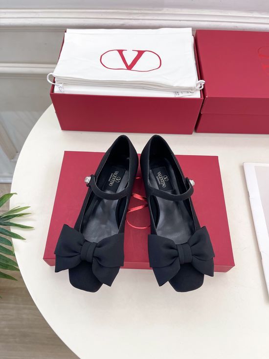 Valentino Crepe Mary Jane Ballet Flats with V Buckle Detail
