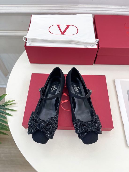Valentino Crepe Mary Jane Ballet Flats with V Buckle Detail