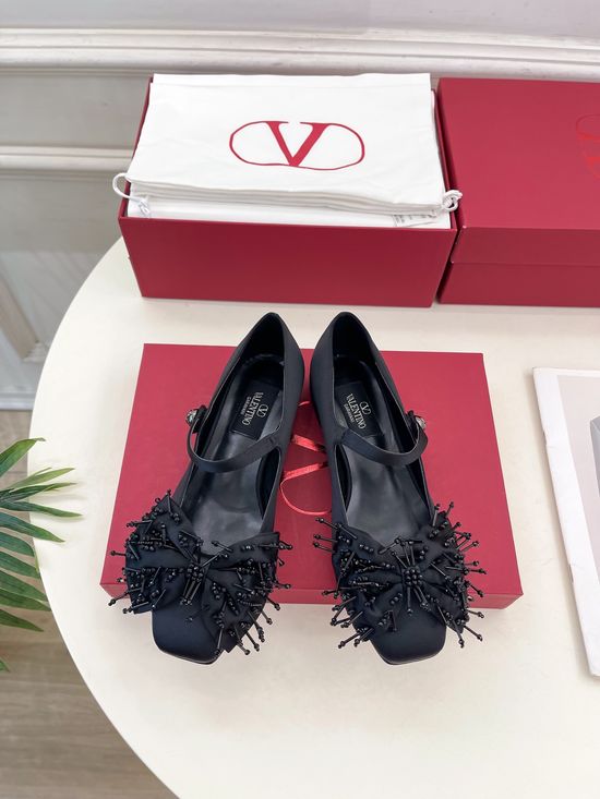 Valentino Crepe Mary Jane Ballet Flats with V Buckle Detail