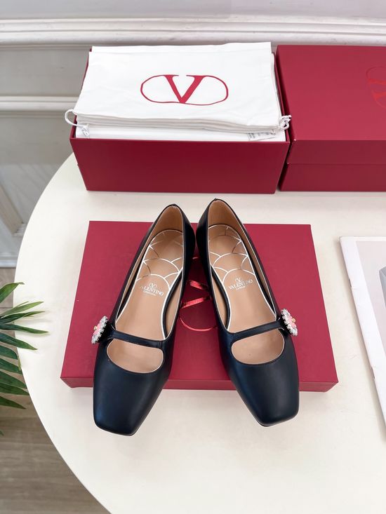 Valentino Gem Decorated Mary Jane Ballet Flats Premium Leather Upper