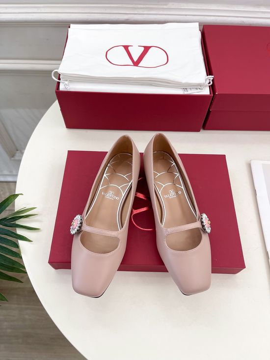 Valentino Gem Decorated Mary Jane Ballet Flats Premium Leather Upper