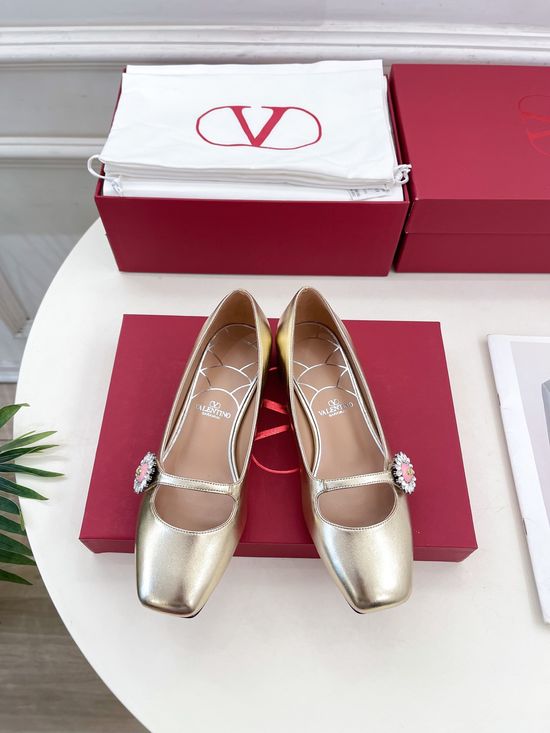 Valentino Gem Decorated Mary Jane Ballet Flats Premium Leather Upper