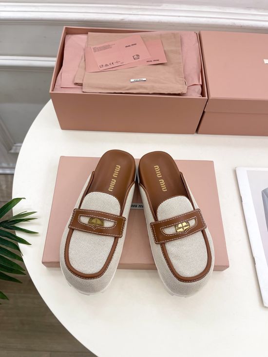 Miu Miu Embellished Slip On Mules with Coin Detail Anti-slip Sole