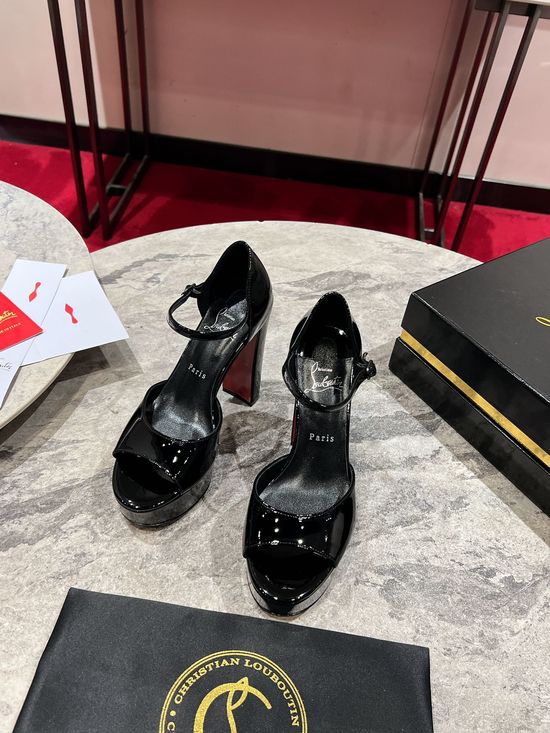 Christian Louboutine Shiny Calfskin Platform Ankle Strap Sandals